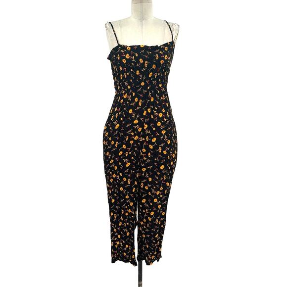 Whistles Aster Floral Textured Jumpsuit Black Yellow Print Size 0 - Picture 2 of 14